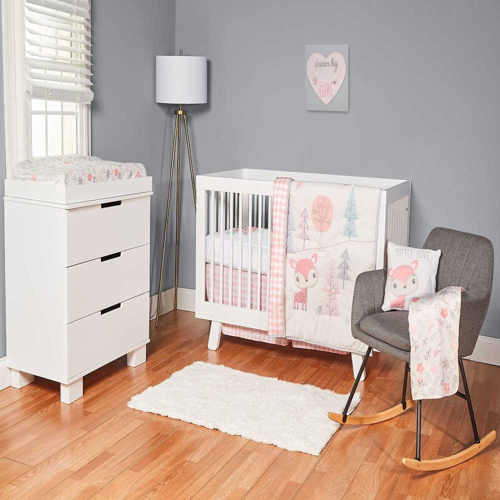 Fisher-Price Crib Bedding Set Baby Girl OS Pink NEW Woodland Wonders 4pc